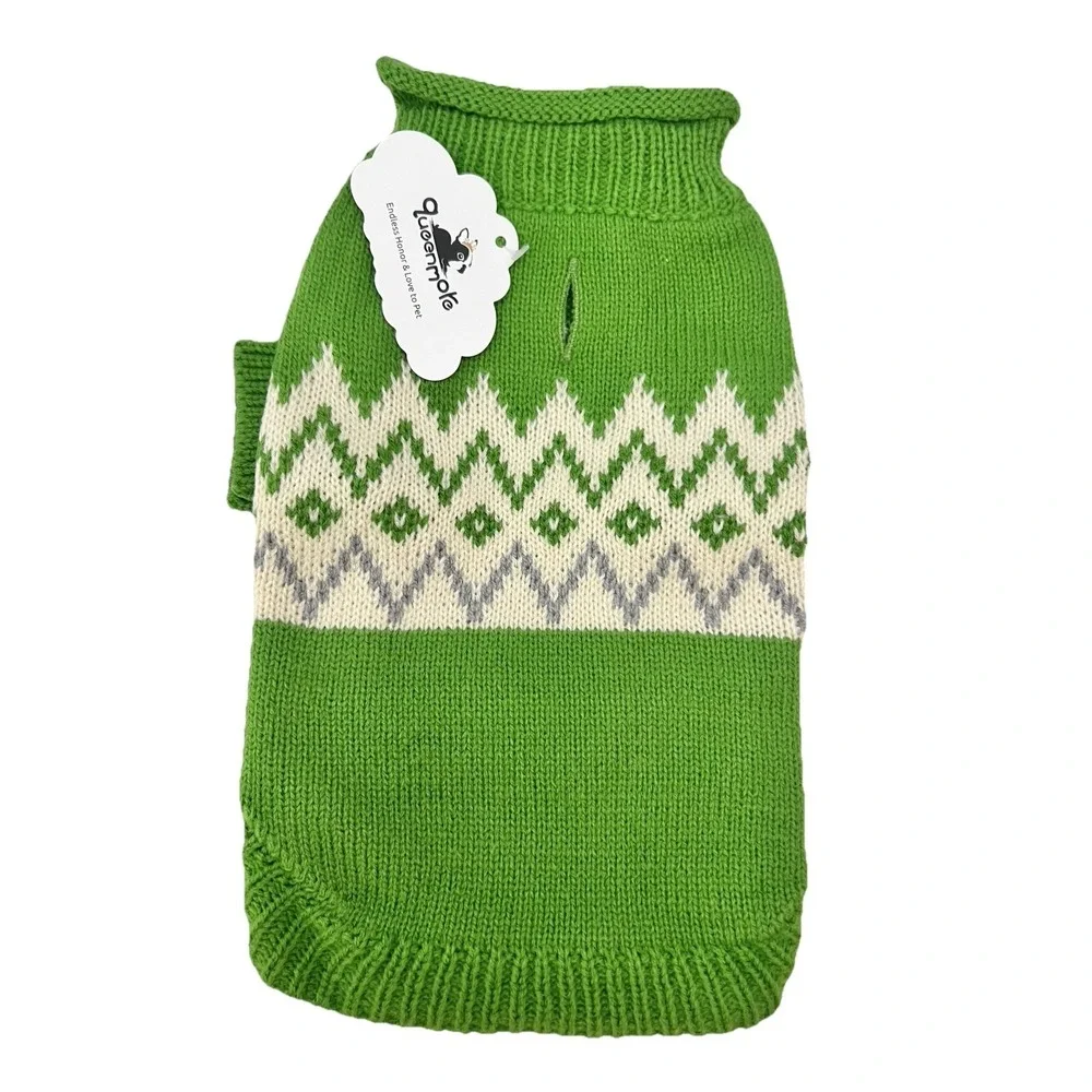 Queenmore Dog Sweater Small Green Winter Clothing Pet Supplies